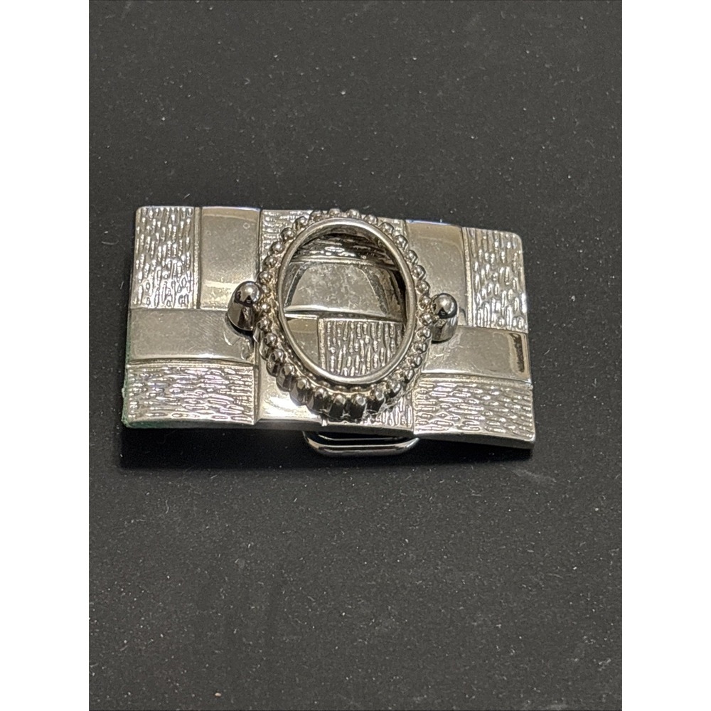 Silver Tone Interchangeable Oval Stone Belt Buckle Empty Bezel Western 2.5"